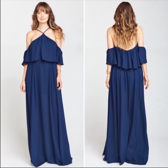 New Show Me Your MuMu Rebecca Ruffle Navy Long Maxi Bridemaids Dress SIZE SMALL - Picture 2 of 15